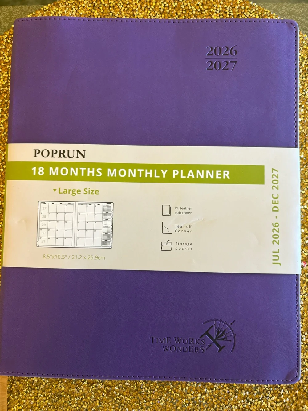 Poprun NWT Purple 18-Month Large Monthly Planner (Jul 2026 - Dec 2027) 8.5”x 10.